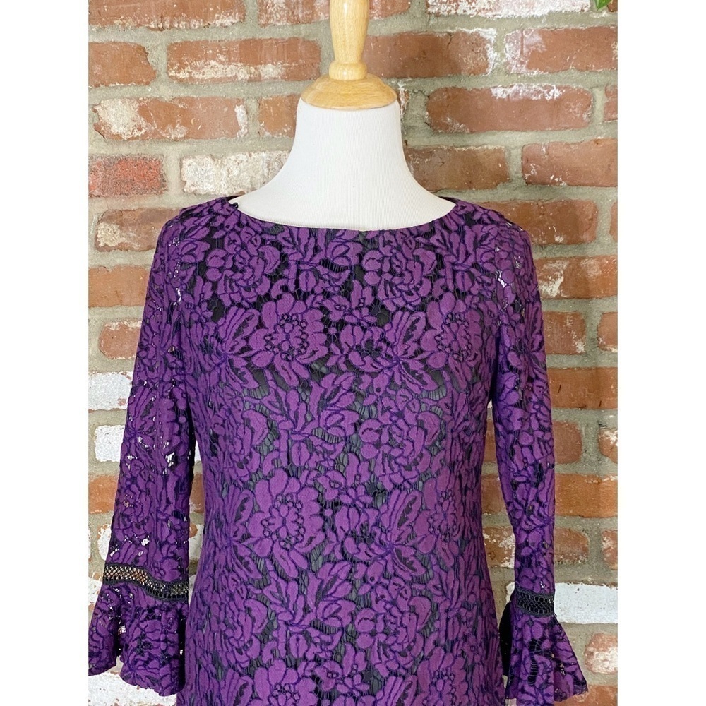 Eliza J Purple Flare Sleeve Lace Shift Dress Size 8P - Picture 5 of 11